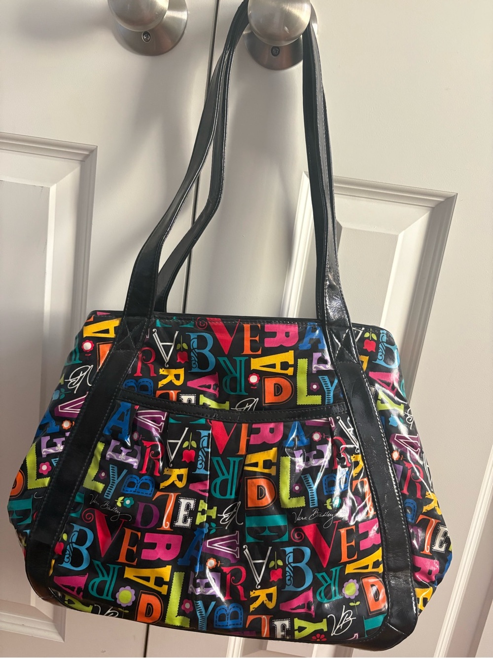Vera Bradley Multicolor Letter-Print Shoulder Bag with Black Trim
